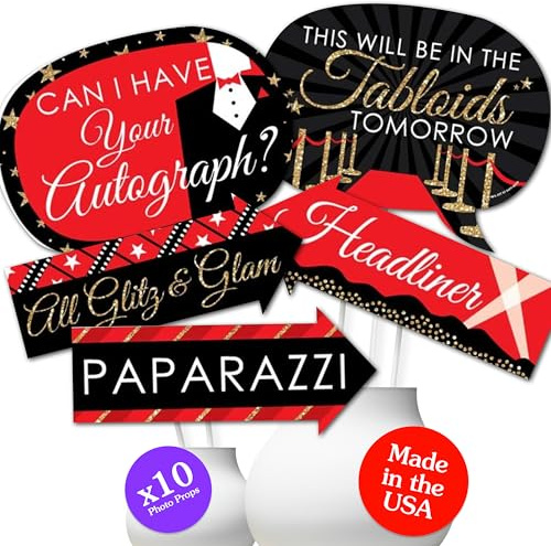 Big Dot of Happiness Funny Red Carpet Photo Booth Props - Movie Night Party Supplies, Prom & Awards Show Decorations, Funny Photobooth Props Kit - 10 Ct