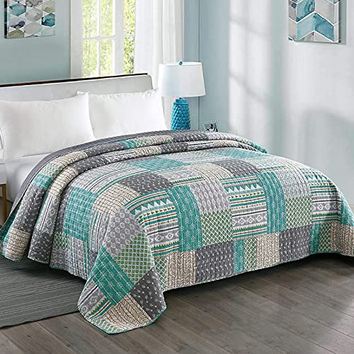 Laneetal Tagesdecke Steppdecke Bettüberwurf Wendedesign Patchwork Bettdecke Stepp Decke Doppelbett unterfüttert und gesteppt, 150x200 cm