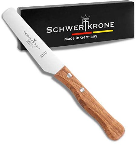 Schwertkrone Solingen Buttermesser Holz - Frühstücksmesser Olivenholzgriff - Dessertmesser Tafelmesser - Edelstahl Rostfrei - Made in Germany