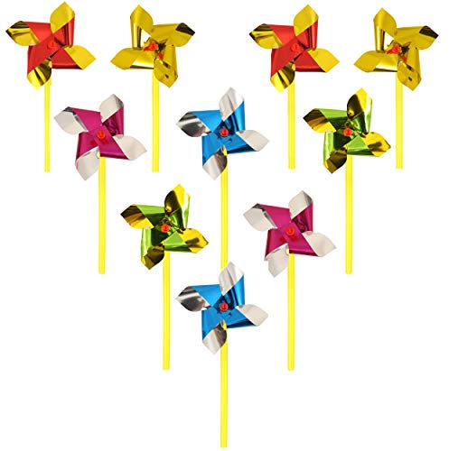 HENBRANDT Mini Foil Windmills On Stick 7cm Assorted Colours (Pack of 10)