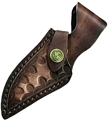 Aibote Leder handgefertigte Messerscheide Scheidenmesser Halter für Klappmesser mit Gürtelschlaufe Jagdausrüstung Taktische Holstertasche 3D Carving Prägemuster