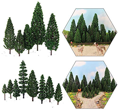 Evemodel 52 unidades modelo pino verde plástico para vía de bosque 0 H0 TT N modelo decoración árbol de Navidad