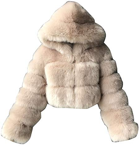 Damen Winter Elegant Kurz Faux Fox Pelzjacke Pelzmantel Langarm Gefälle Parka Cardigan Mantel Kunstfell Jacke Kapuzenjacke Beige Kamel M