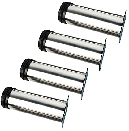 Qrity 4 Stück Verstellbare Möbelfüße, Tischbeine Rund Edelstahl Gesamt: 180-195mm, Tischbeine Möbelfuß für Tabellen, Schreibtische, DIY Möbel, Sofa
