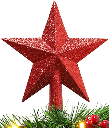Christmas Concepts® 20cm Glitzer-Baumkronen-Sterndekoration – Weihnachtsbaumspitze (Rot)