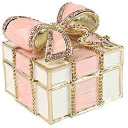 Mini-Schmuckkästchen, Emaille, Strasssteine, Schleife, Schmuckkästchen, glitzernd, Miniaturfigur, Ringbox für Frauen, Mädchen, Hochzeit, Geburtstag, Weihnachten, Rosa