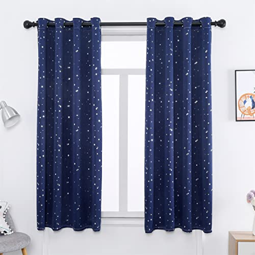 ZJXSNEH Silver Star Kinder Blackout Vorhänge für Wohnzimmer Cortinas Kinder Jungen Mädchen Schlafzimmer Weiß Tüll Vorhänge Fenster Blau-heißer Stern (Breite x Hoch) B200cm x H180cm x 1PC