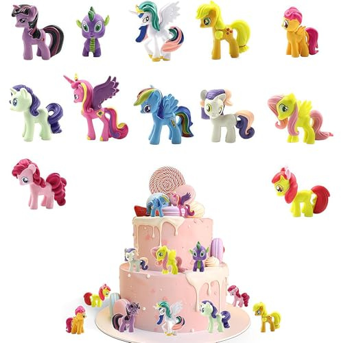 peiyee Unicorn Cake Topper, 12pcs Cartoon Cake Decoration, My Little Pony Figures, Unicorn Birthday Cake Topper, for Children Girls Party