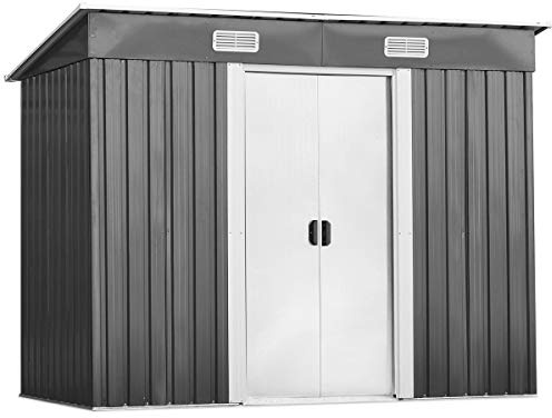 COSTWAY Abri de Jardin en Métal, Abri Jardin Exterieur avec 2 Portes Coulissantes, Cabane Jardin Rangement, 238 x 131 x 181 cm, Gris