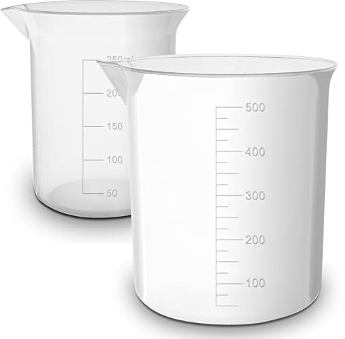 2pcs - RE-GEN 250ml + 500ml Graduated Clear Plastic Measuring Beakers Cups – Ideal for Laboratory, Home, Kitchen, Cooking, DIY, Arts & Crafts