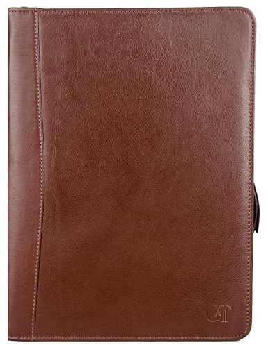 Grains & Tan Echtes Vollnarbenleder A4 Portfolio | Handgefertigte Leder-Dokumententasche | Reißverschluss Echtleder Aktenordner