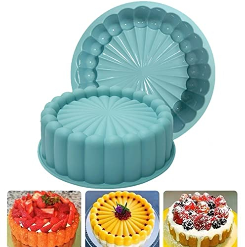 OUKEYI 8 Inch Silicone Charlotte Cake Pan,Nonstick Round Silicone Molds,Reusable Mold Fluted Cake Pan for Baking Strawberry Shortcake Cheesecake Brownie Tart Pie Baking (Green)