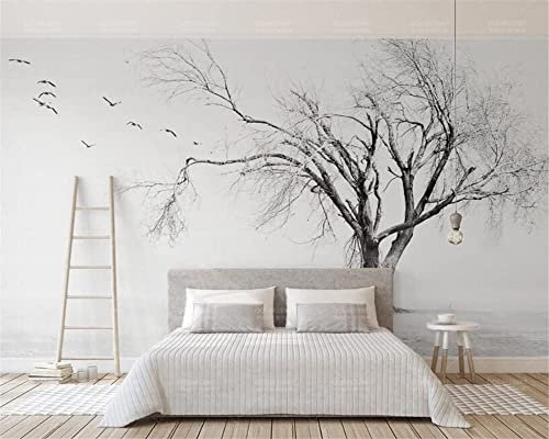 3D Mural Wallpaper Black And White Tree Bird Removable Wallpaper Peel And Stick Living Room Bedroom ​Study Room Decor Self-Adhesive Wallpaper Large Wall Mural For Tv Background Wall Photo 137X 100