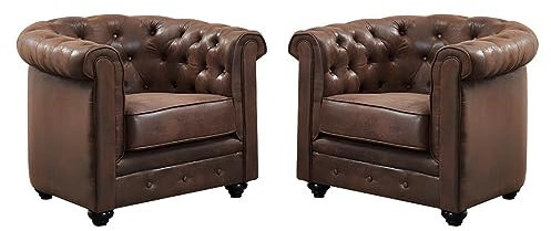 Vente-unique - Set mit 2 Chesterfield-Sesseln aus Mikrofaser in Antik-Lederoptik