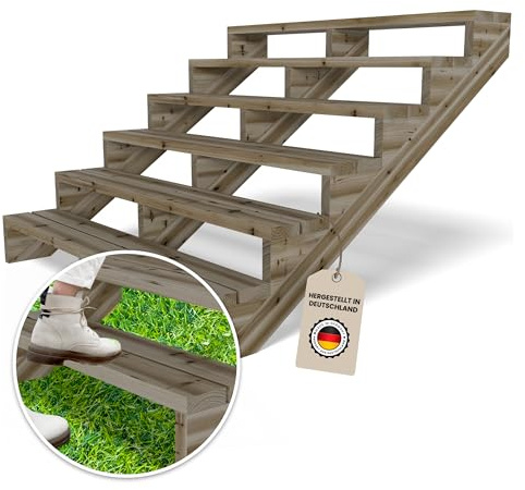 Gartenwelt Riegelsberger Scala per terrazze, larghezza 150 cm, scala con 6 gradini, altezza piano 106 cm, legno massello di pino impregnato in autoclave, set completo di guance, assi e viti