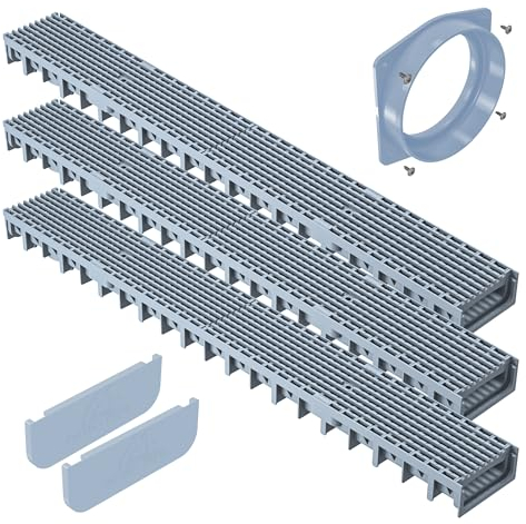 AxHeLL Set mit 3 Rinnen für den Außenbereich, grau, für die Entwässerung von Regenwasser, mit Gitter aus Kunststoff, für Garten, Garage, Terrasse, einfach zu installieren, 1 m x 120 x 54,5 mm, ForU