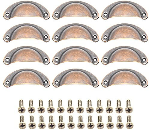 CEEYSEE 12 Stück Muschelgriff Möbelgriffe Set 81 X 35mm Antik Vintage Schrank Griffe Mit Schrauben für Küche Kabinett Kleiderschrank Schublade (KLSHO/Rote Bronze)
