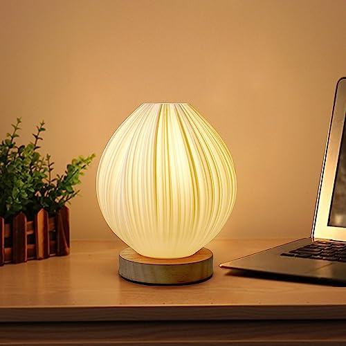 Zenply Novelty Small Table Lamp for Bedroom & Living Room, Vintage Style Striped Night Light, Mini Bedside Lamp for Small Spaces & Kids Room, Office, Dorm (Lotus)