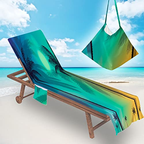 Surwin Urlaub Schonbezug Für Gartenliege Strandliegenauflage Frottee Liegenauflage Stuhl Strandtuch Sun Lounger Bezug mit Tasche Sporthandtuch für Garten Schwimmen Sommer (75x210cm,Kokosnussbaum)