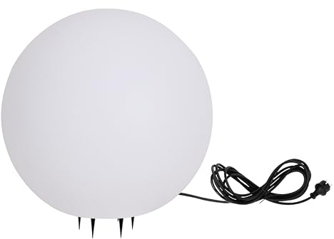 Trango 1er Set IP65 Gartenkugel 50cm Ø in Weiß matt 500W *Snow* Leuchtstein inkl. ca. 5 Meter IP44 Kabel mit 1x E27 Fassung, Kugelleuchte, Gartenleuchte, Leuchtkugel, Außenleuchte ohne Leuchtmittel