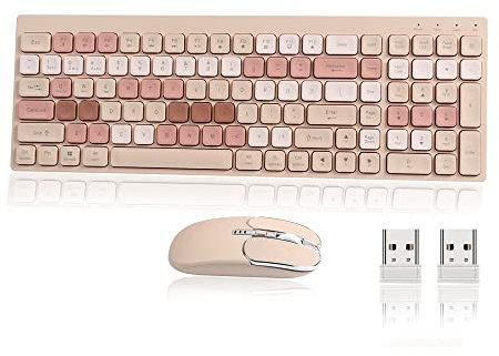 Ensembles Clavier et Souris LIKE SHOW Clavier et Souris sans Fil Rechargeable, Bluetooth/2.4G avec Affichage de Batterie, Silencieux (Brun Froid)