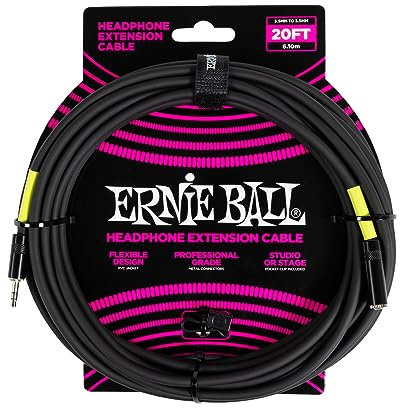 Ernie Ball Headphone Extension Cable 3.5mm to 3.5mm 20ft - Black