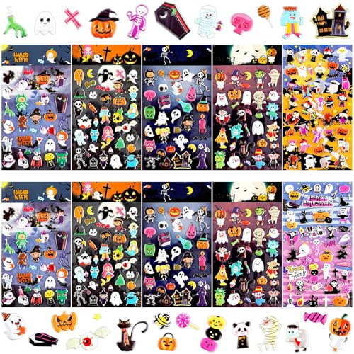 UPINS 10 Sheets Halloween Puffy Stickers for Kids Cute 3D Holiday Decals