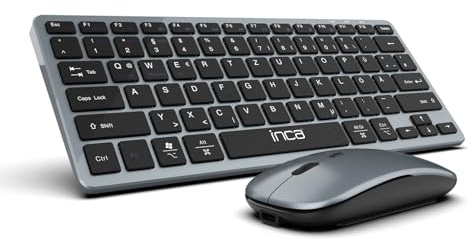Bluetooth Tastatur Maus Set inca IBK-572BT – Kabellos, Wiederaufladbar, 2,4GHz & Bluetooth 5.0 – Kompatibel mit Windows, Mac, iOS, Android – Wireless, Flaches-Design leise Tasten, 78 Tasten, DPI 1600