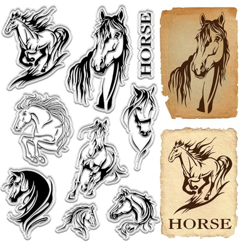 craspire Pferd Klare Stempel Tier Vintage Wiederverwendbare Retro-Poststempel Transparente Silikonstempel Siegel Für Journaling Kartenherstellung Dekor DIY Scrapbooking Zubehör Album Dekoration