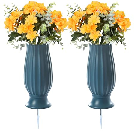 TFANUO 2 Pcs Cemetery Vases with Spikes,Grave Vases for Cemetery with Metal Spikes and Scupper,Cemetery Vases for Headstones Memorial Gifts Loss of Loved One