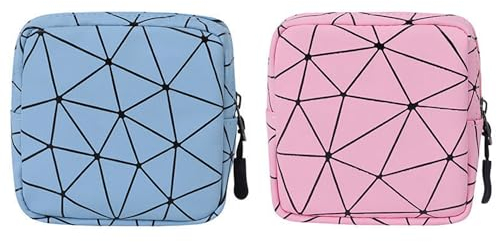 ZEACCT 2er-Pack Damenbinden-Aufbewahrungstasche, Tragbare Menstruationstasche, Damenbindentasche Mit Reißverschluss, Niedliche Damenbindentasche, Damenbindenhalter für Schulmädchen (Rosa, Blau)
