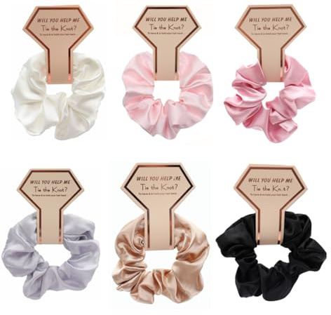 6 Stück Scrunchies, Brautjungfern Scrunchies, Premium Satin Haargummis | Weiche Elastische Haarbänder Pferdeschwanzhalter für Mädchen, Damen, Bräute, Brautjungfern