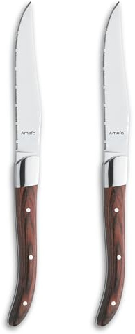 Amefa Royal Steak Steakmesser Set 2-tlg., polierter Pakkaholzgriff | 13/0-Klingenstahl, hochglanzpoliert, Fleisch und Pizza mühelos zerlegend, hochwertiges Etui, elegante Geschenkidee
