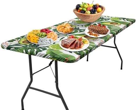 Manteles elásticos para mesas de picnic,Cubierta de mesa de picnic ajustada, Mantel rectangular ajustado verde elegante, Cubierta de mesa ajustable elástica a prueba de viento de 6 pies, mantel de pic