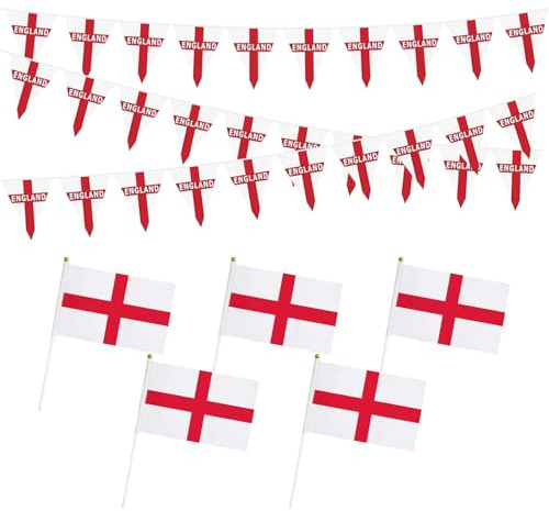 1 Morceau De Drapeau Triangulaire D'Angleterre, 5 Morceaux De Drapeau D'Angleterre Agitant À La Main, Banderole Double Face, Décoration De Fête De Célébration De Fan
