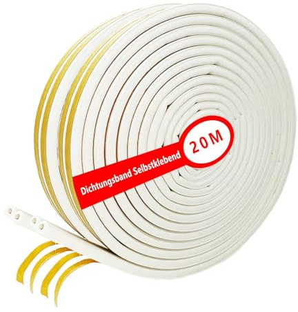 Dichtungsband Selbstklebend Weiß, 20M Fensterdichtung, Fensterdichtung Selbstklebend, Fenster Dichtungsband, Dichtungsband tür, Zur Schalldämmung, Staubdämmung, Crash-Tauglichkeit, Versiegeln, Weiß