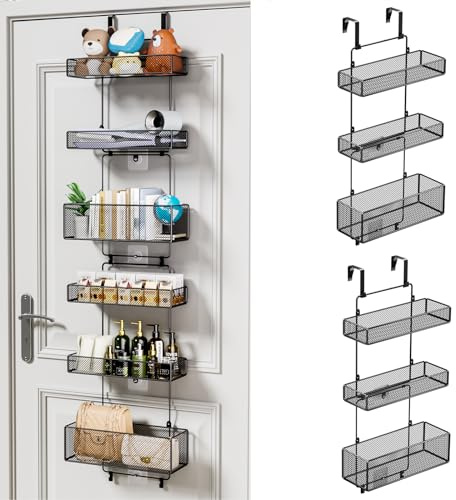 HapiRm Over The Door Organizer - 6 Tier Separable Hanging Storage Organiser with 4 Hooks, Detachable Over Door Storage for Bathroom Bedroom Kitchen Pantry Closet, Black