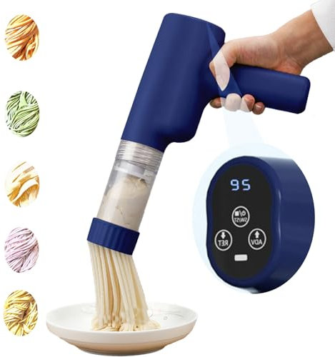 Máquina de Pasta Eléctrica de Mano, Máquina para Hacer Pasta Automática Portátil con 7 Accesorios para Espaguetis Multifuncional Máquinas para Pasta Fresca pare Fettuccine Salchichas Caseras Azul