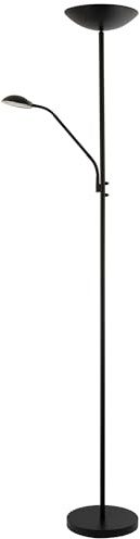 Happy Homewares Modern LED Mother and Child Floor Lamp in Matte Black with Memory Dimmer Buttons | 20w and 4w | Adjustable Reading Light and Uplighter| 180cm x 25cm
