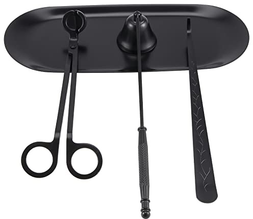 MUNGHOK Kerzenzubehör Set 4 in 1, Kerzenlöscher Set Schwarz, Kerzendocht Schneider, Docht Dipper, Kerzenauslöscher, Ablageschale, Dochtschere für Kerzen, Edelstahl Kerzenwerkzeug Kit mit Box