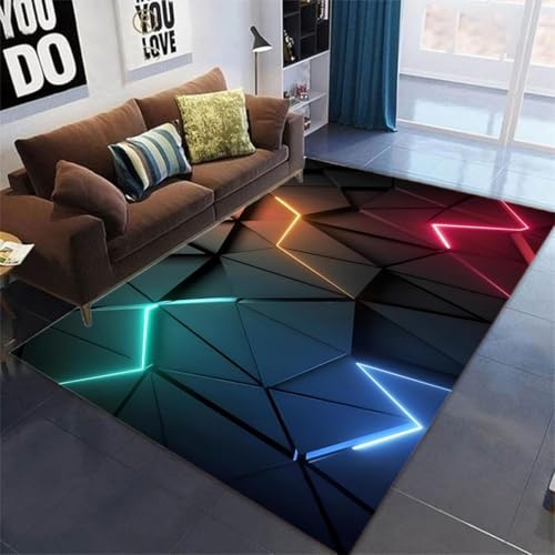 Xisnuient Gamer Teppich für Jugendzimmer Jungen - Neon Gaming Design Teppich mit Rutschfester Unterseite, Flanell Kinder Teppich Jungs für Gaming Zimmer & Teenagerzimmer (Bunt,100x200cm)