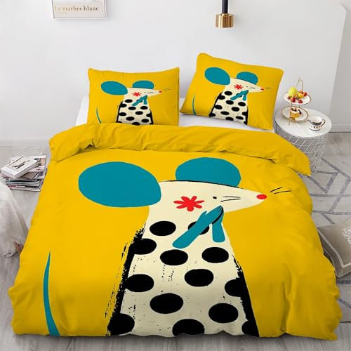 YZQGLHP Maus Bettwäsche 220x240 Gelb, Wendebettwäsche & Zimmer Deko, Weiche Microfaser Bettbezug Set 2 Teilig, 2 Kissenbezug 80x80, mit Reißverschluss