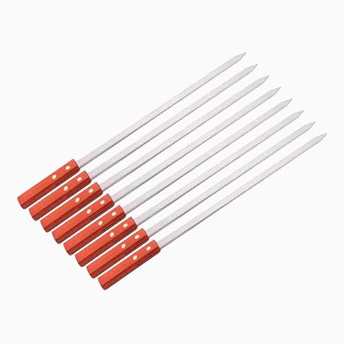 PNJB BBQ Barbecue Skewers Wooden Handle, Grilling Kebab Flat Reusable Skewers, Metal Skewer, Heat Resistance, Convenient Design, Easy to Clean, 50cm, (8PCS)