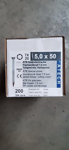 Reisser Edelstahl Terrassenschrauben 200 Stück 5,0 x 50/5,0 x 60 ATM blank (5,0 x 50)