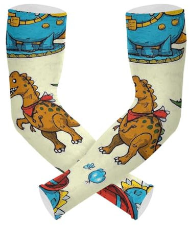 WDdZzyy 1 paio di manicotti rinfrescanti per braccia con dinosauro cowboy e dinosauro, per bambini, protezione solare UV, per pallavolo, basket, ciclismo, Beige Cool Cowboy Dinosaur Silhouette, Taglia