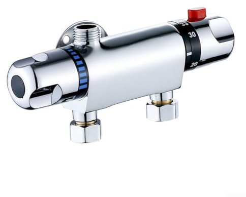 Chrome Thermostatic Shower Mixer, Wall Mounted Thermostatic Shower Mixer Valve, 38°C Anti Scald Shower Bar Mixer Valve, Hot Cold Water Mixer Shower Bar Constant Temperature Control