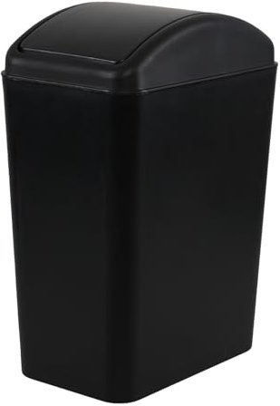 Parlynies Cubo de basura de plástico de 15 litros con tapa oscilante, tapa basculante, cubo de basura delgado, color negro