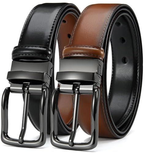 DOOPAI Mens Leather Belt, Reversible Belt Adjustable Suit Jeans Belt Trim to Fit,Black & Brown