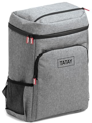 TATAY Kühltasche 31x19x35 cm Hält Kälte bis 12h Gepolsterter Gurt & Rücken | Kühltasche Lebensmittel | Volumen 25 L | Auslaufsicherer Verschluss | 6 Fächer | Isoliertasche mit Reißverschluss, Grau