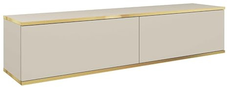 MINIO go for it - TV-Schrank ORO 135 cm Lowboard | Hängend, ohne Füße, goldfarbener Rand, Schichtstoffplatte, Farbe: Beige matt